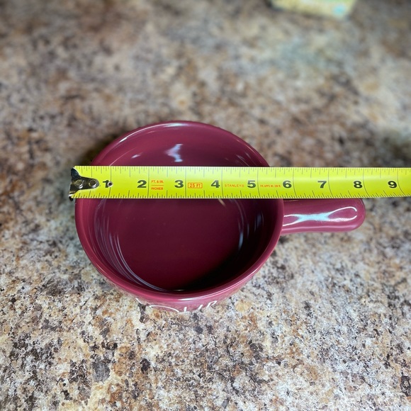 Rae Dunn “Soup” bowl w handle. Burgundy, white lettering, Microwave & Oven safe - Picture 7 of 10